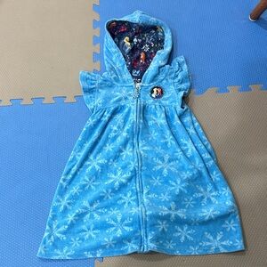 Girls Blue Frozen Hooded bathing shit cover up with Snowflake Print